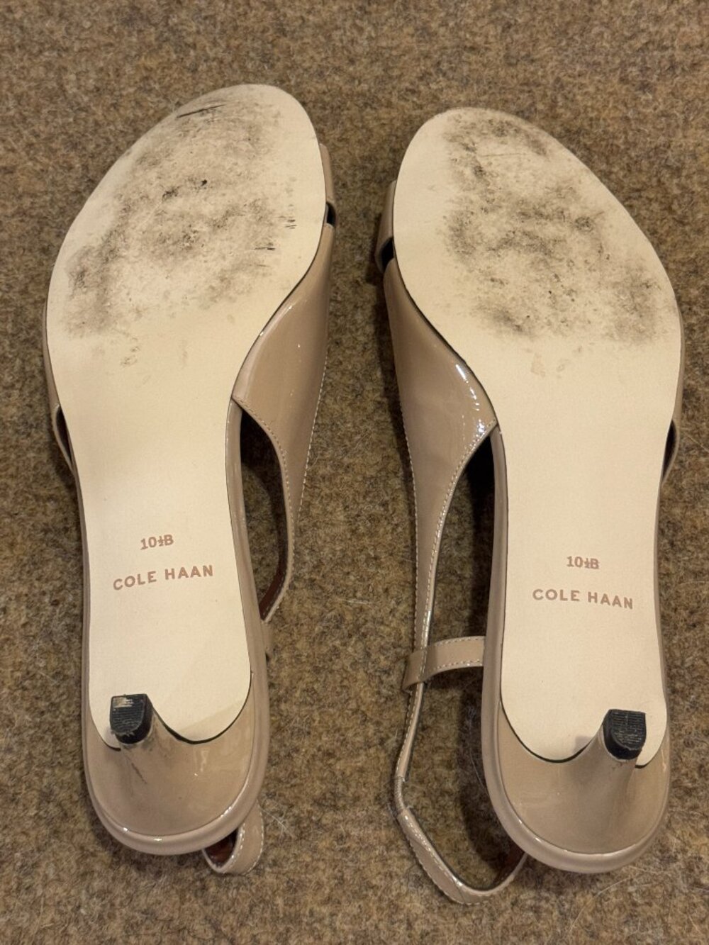 Cole Haan Nude Beige Patent Leather Slingback Kitten Heel Sandals Sz 10.5 - Picture 9 of 11